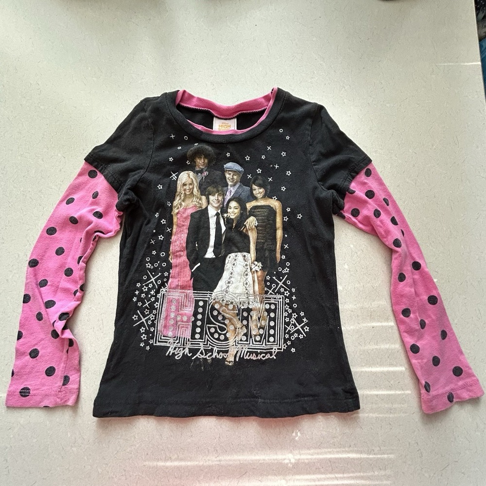 Disney High School Musical Kids Shirt Black Pink‎ Polka Dot Layered Tee Size 6X - Picture 3 of 9
